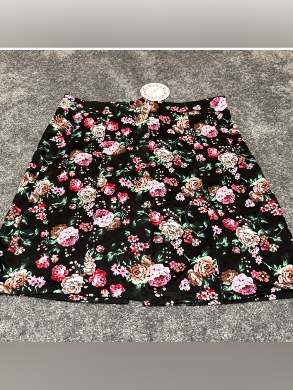 NWT Umgee Rose Floral Boho‎ Cotton Lightweight Denim Mini Skirt Women Medium